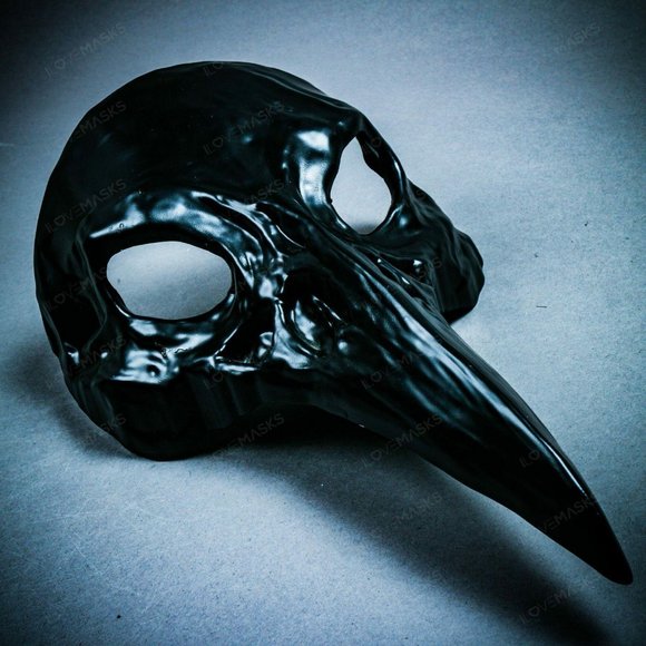 Black Raven Bird Nose Skull Masquerade Mask - Picture 3 of 9